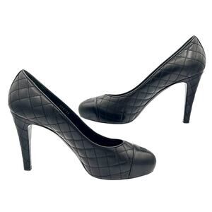 Chanel Quilted Lambskin Cap Toe Hidden Platform Heels 38.5 Black
